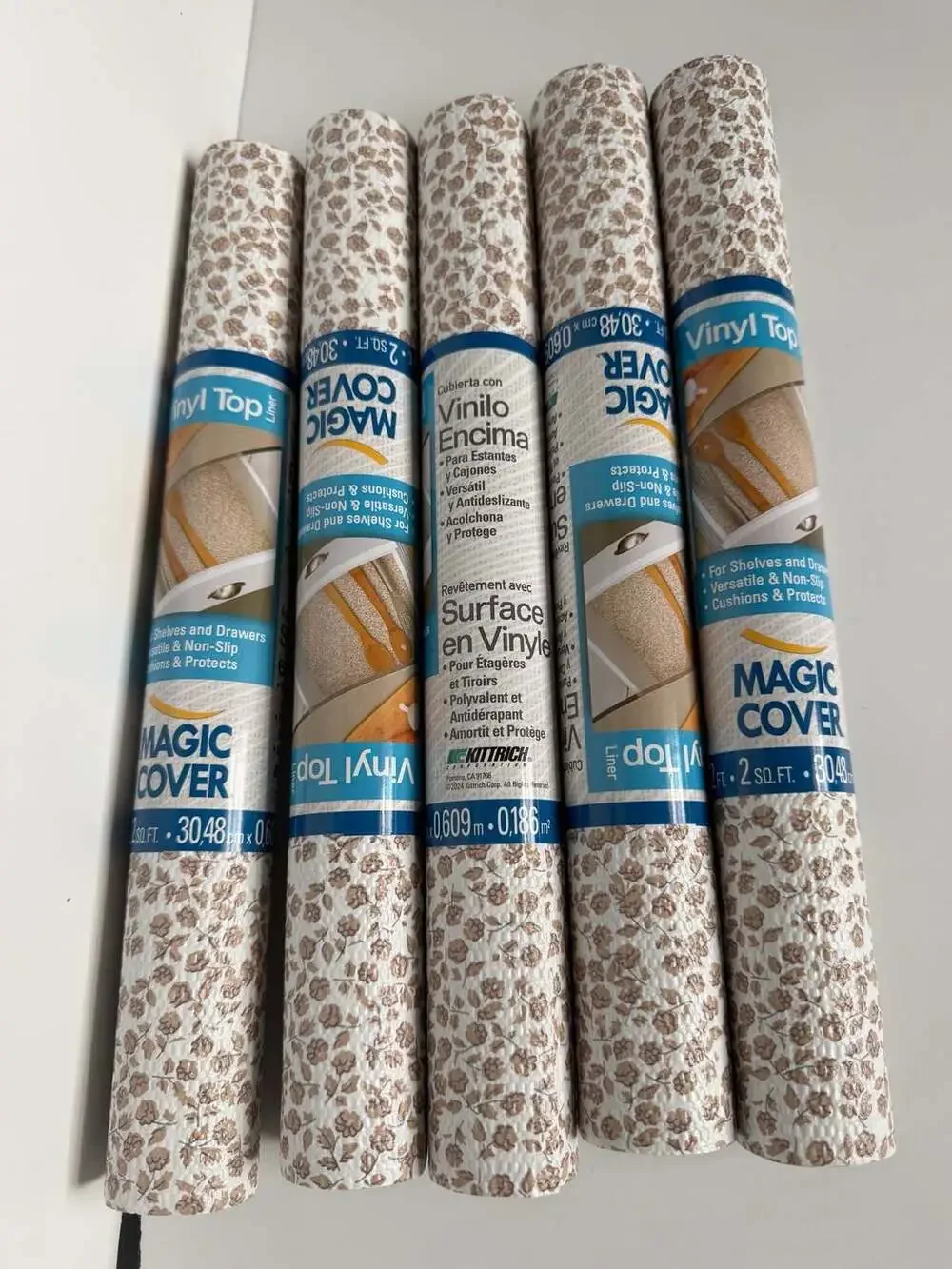 Magic Cover Vinyl Top Shelf and Drawer Liner Ashley Taupe 12 in x 2 ft